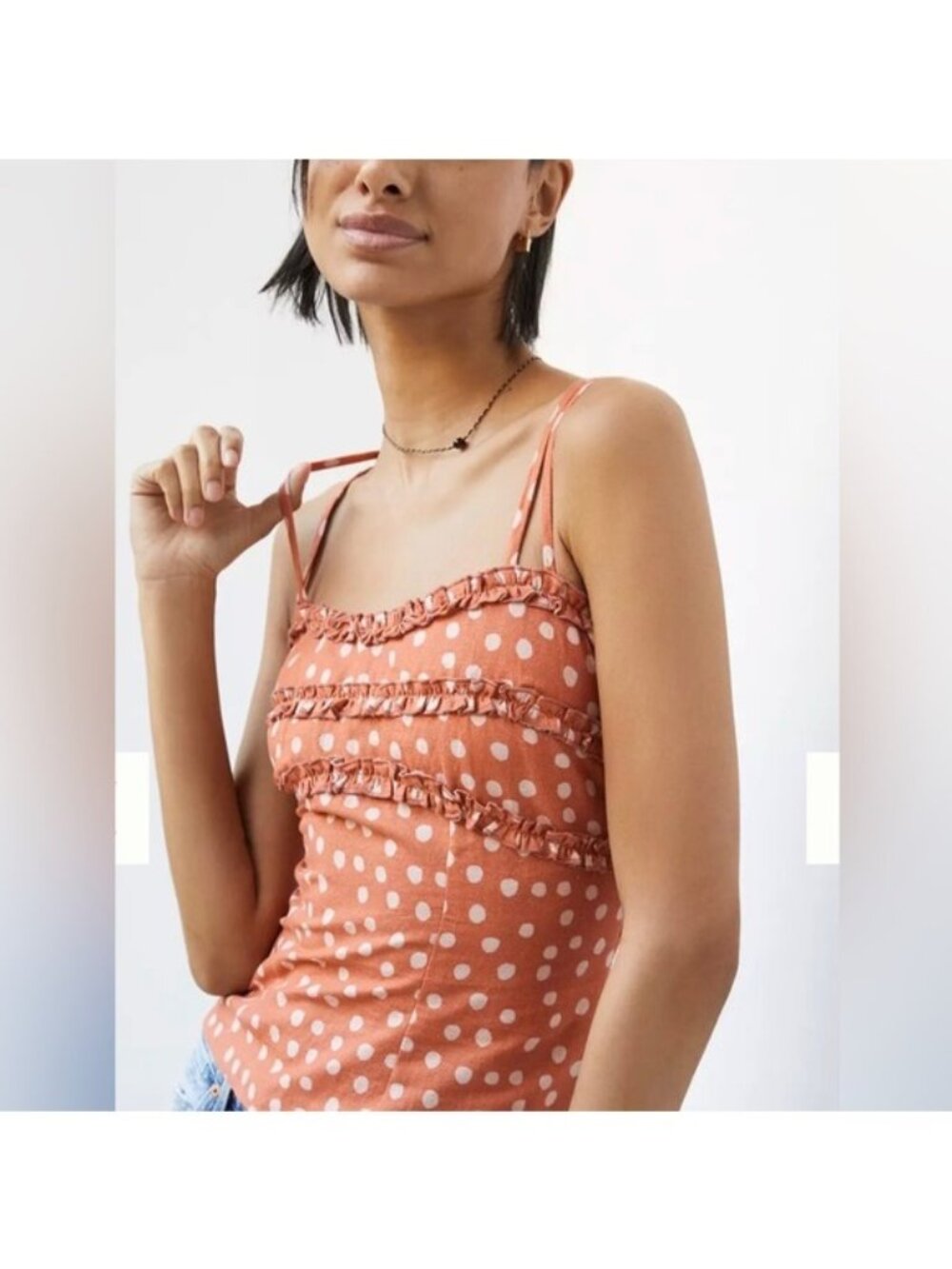Anthropologie Bl^nk London Ruffled Polka Dot Tank Size Medium Linen Cotton